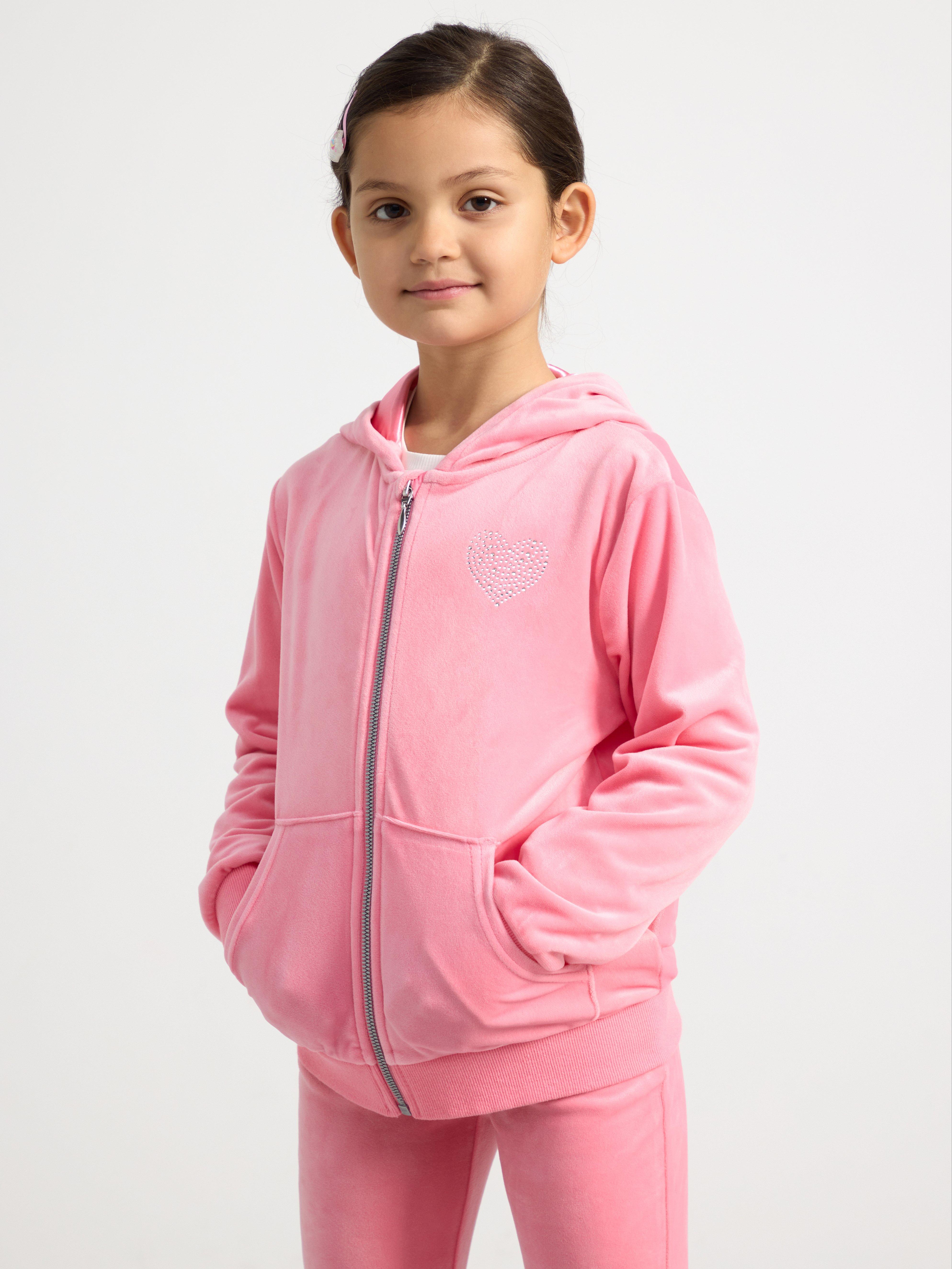 Hoodie i velour med dragkedja