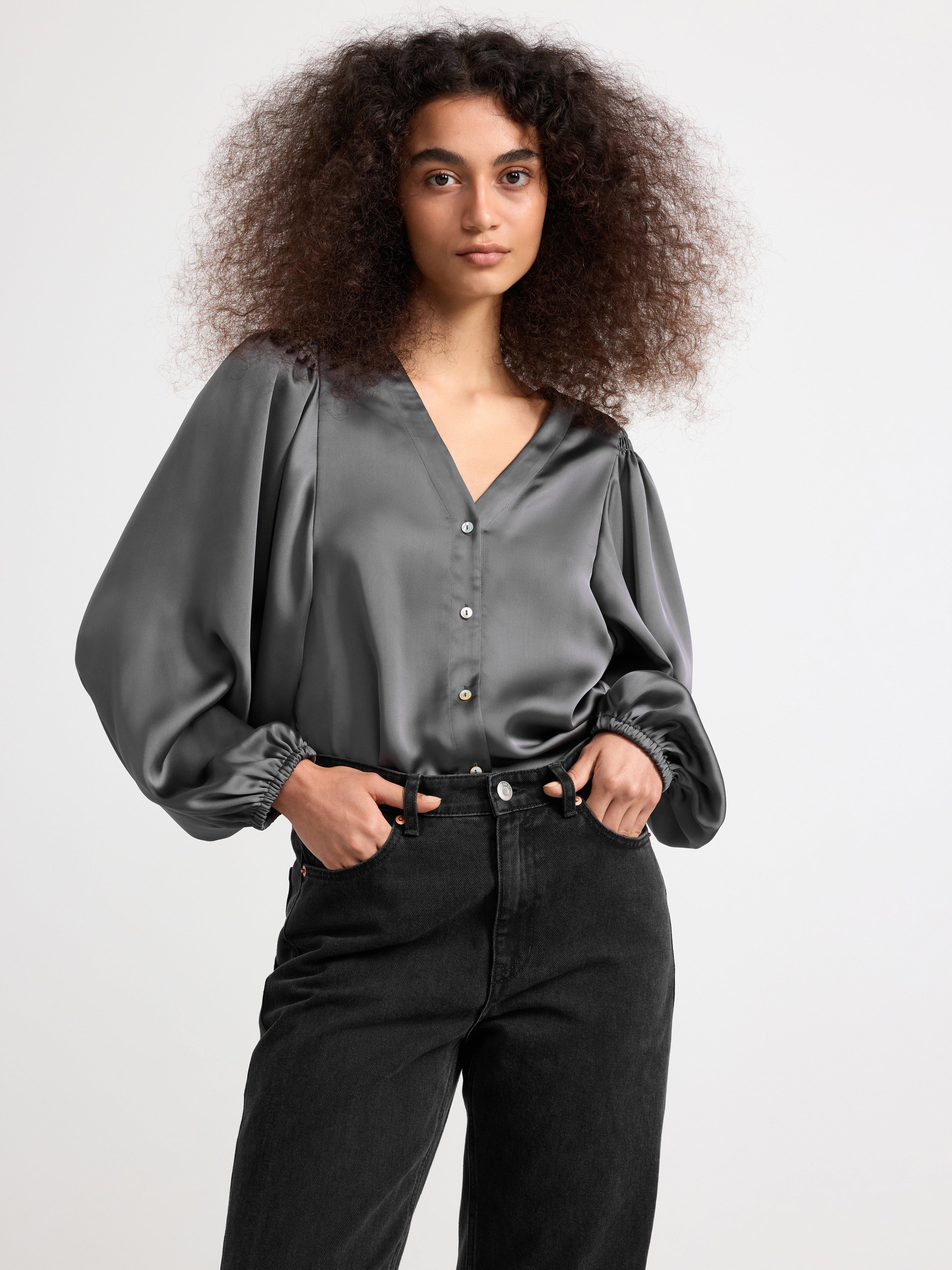 Satin blouse puff discount sleeve