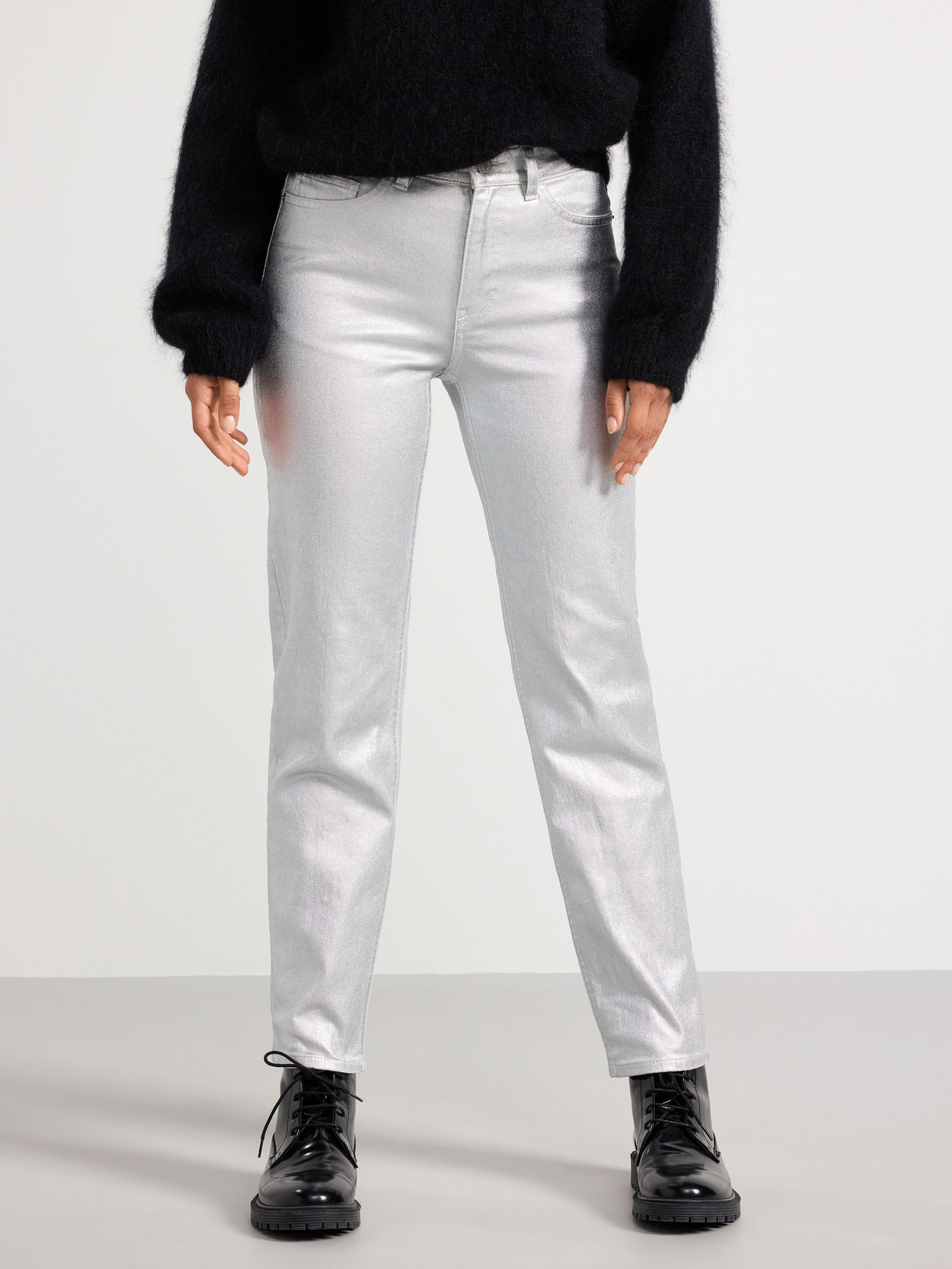 Silver straight coated jeans