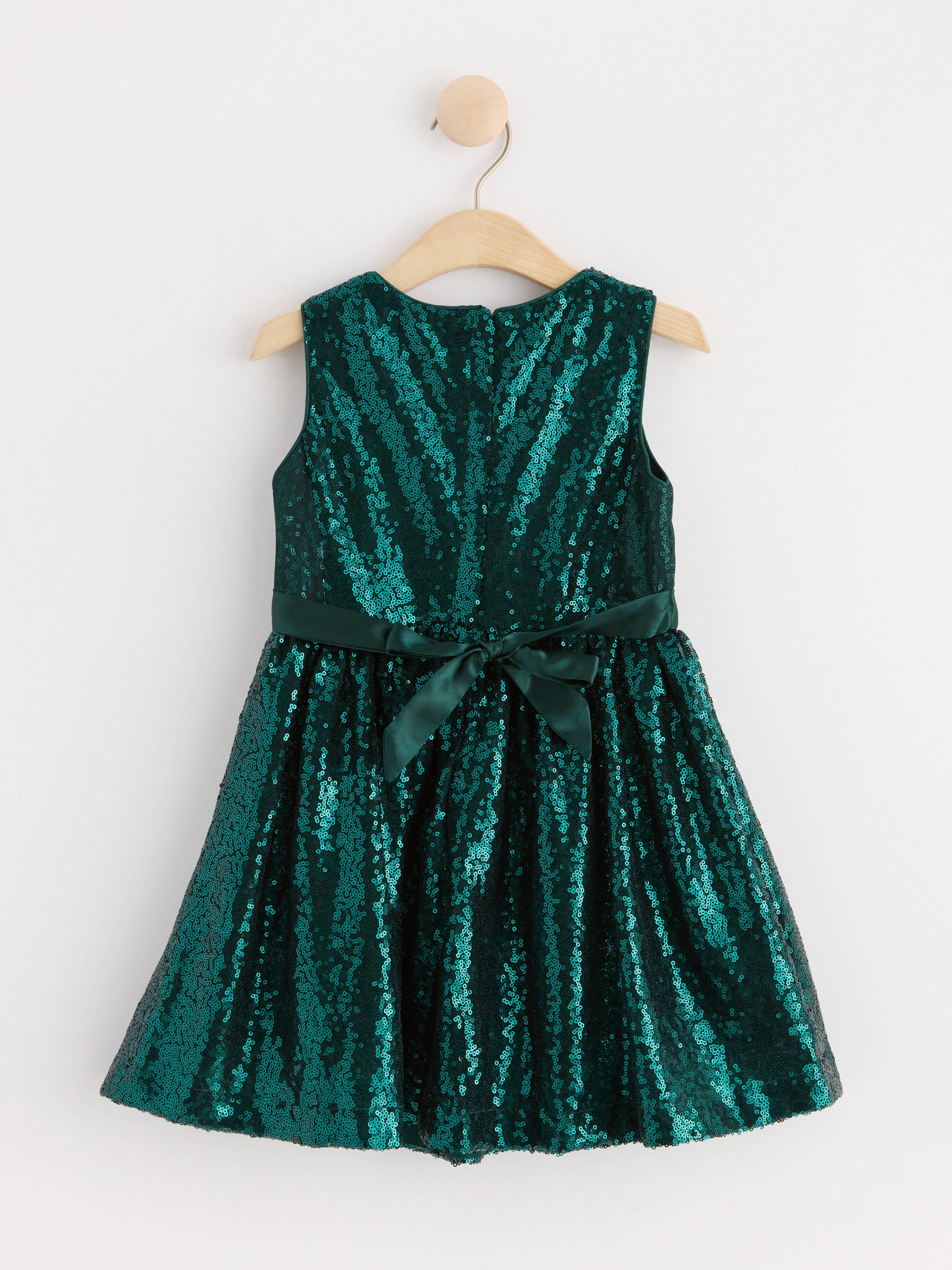 Prom Dress Monsoon Green Sequin Dress Peacock Satin W/ Sequin Waist Trim  Dress Size: 10 Pink