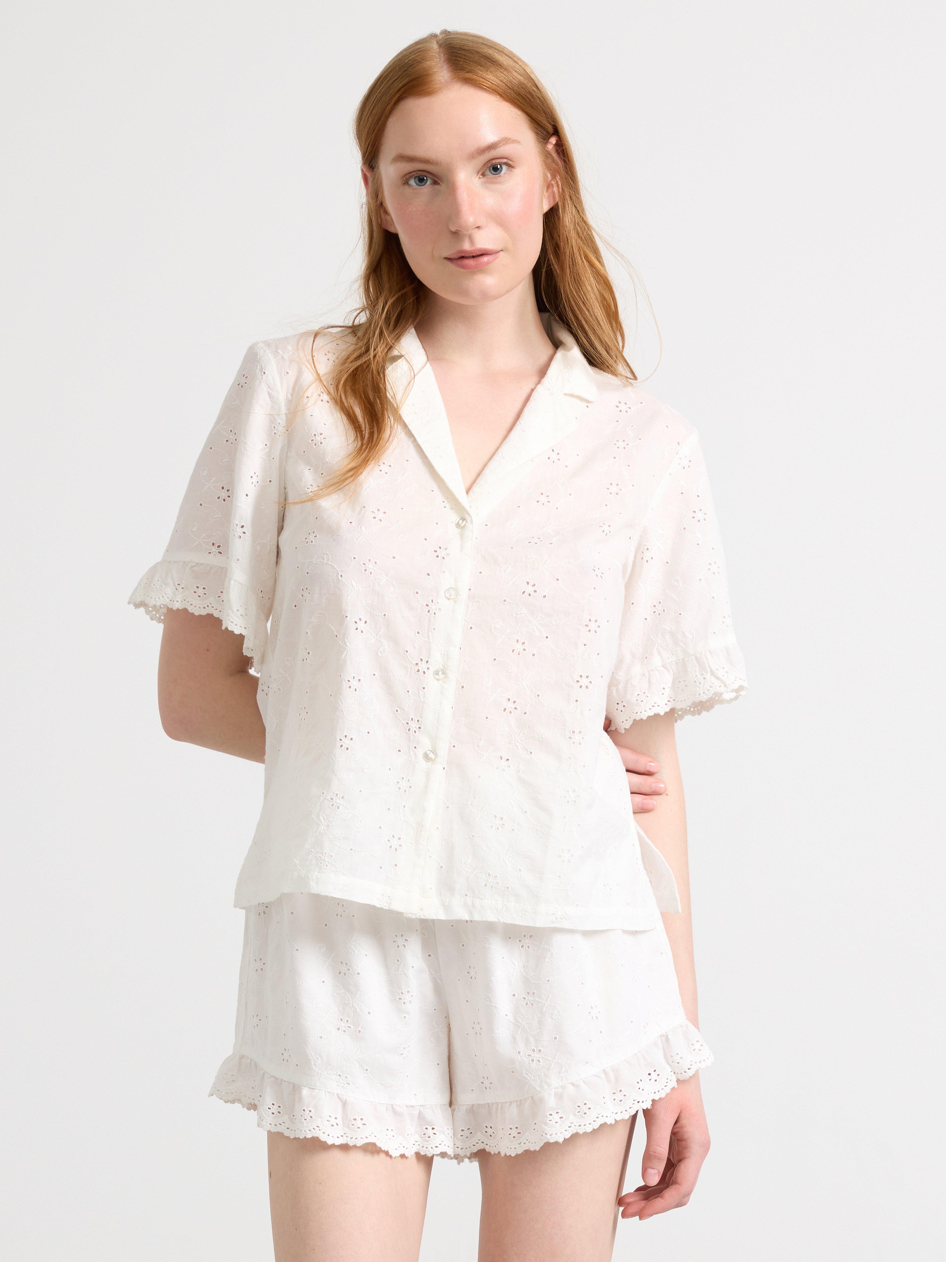 Pyjamasskjorta med broderie anglaise