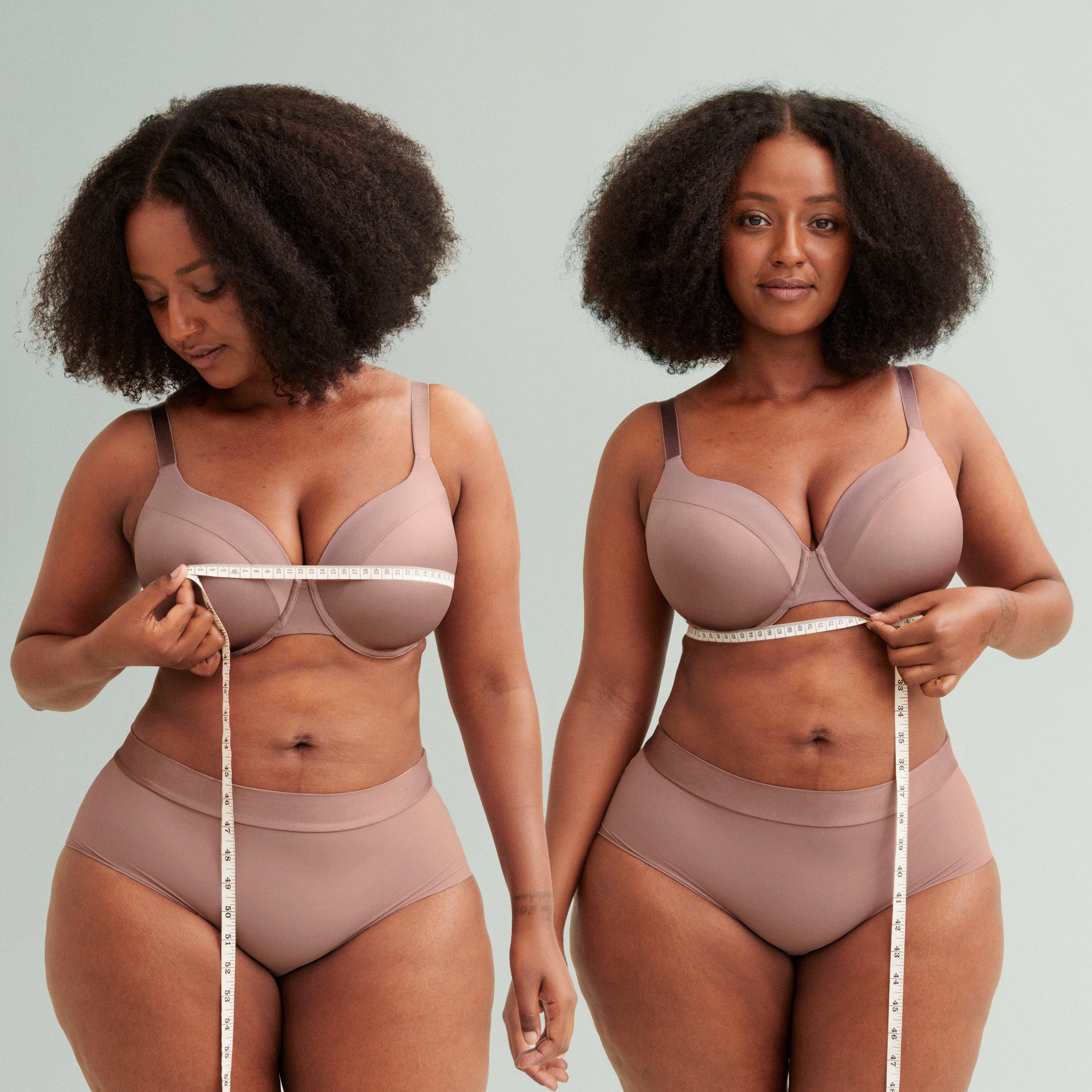 En bild som visar hur man tar mått på en bh.