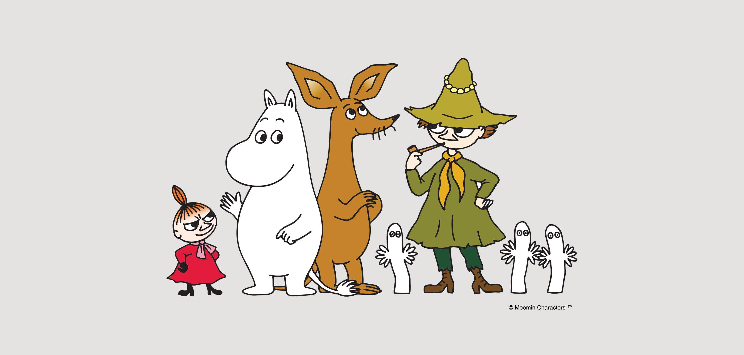 The characters from the Moomin books; Moomintroll, Snufkin, Moominmamma & Little My