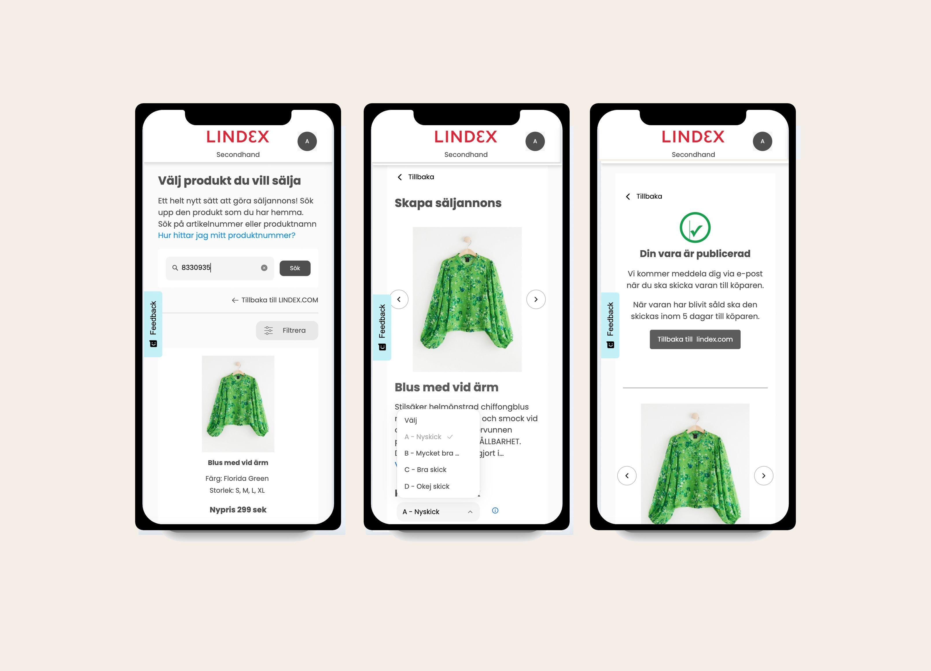 En kvinna med långt lockigt blont hår och en rosa randig skjorta och vida jeans lutar sig mot en bokhylla för att ta på sig ett par vita skor.