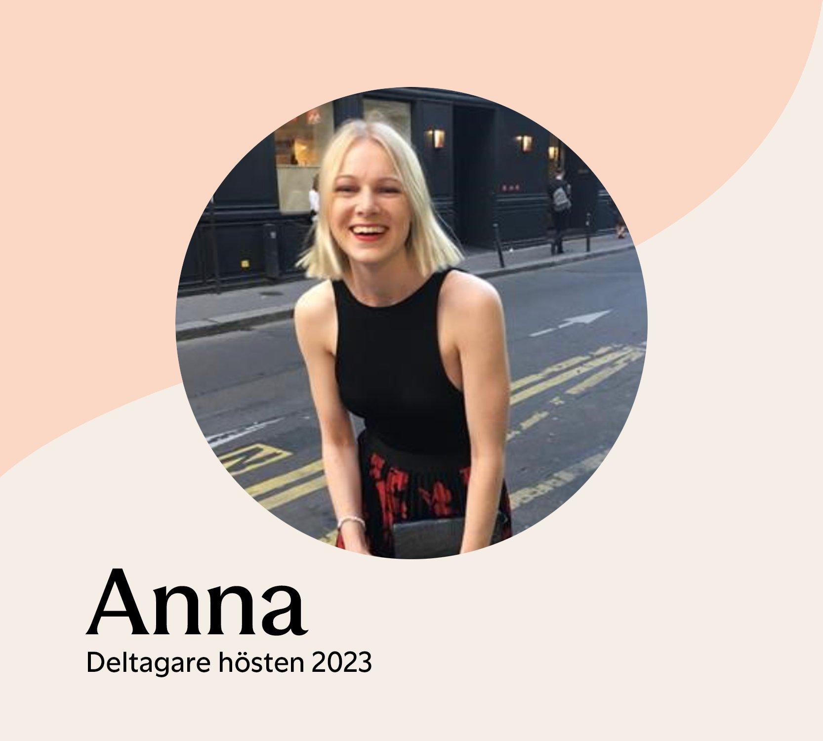 En referensbild på Anna som var deltagare hösten 2023.