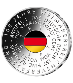 Deutschlands erste Farbmünze: 20-Euro-Gedenkmünze 2019 "100 Jahre Weimarer Reichsverfassung"