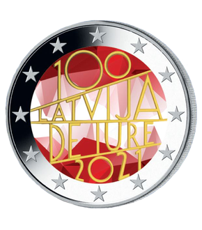 Frappe 2 euros colorisée « Centenaire de la reconnaissance internationale de la Lettonie » Estonie 2021