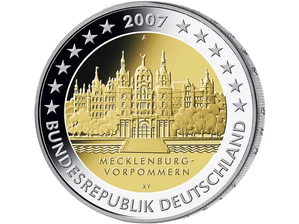 2-Euro-Münze von Mecklenburg-Vorpommern mit dem Schweriner Schloss