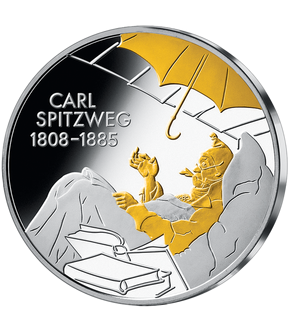 Die 10-Euro-Münze „200. Geburtstag Carl Spitzweg“ teilvergoldet!