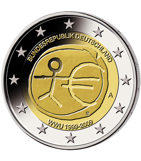 2 Euro Gedenkmünze "10 Jahre Wirtschafts- und Währungsunion" 2009 in bester Prägequalität prägefrisch - einzeln