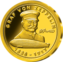 Die Vorderseite der Goldgedenkprägung "Graf von Zeppelin"