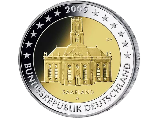 2-Euro-Münze vom Saarland mit Ludwigskirche aus Saarbrücken