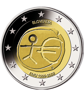 2 Euro Gedenkmünze "10 Jahre Wirtschafts- und Währungsunion" 2009 aus Slowenien