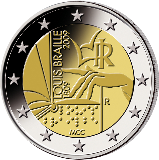 Monnaie de 2 Euros «Bicentenaire de la naissance de Louis Braille» Italie 2009