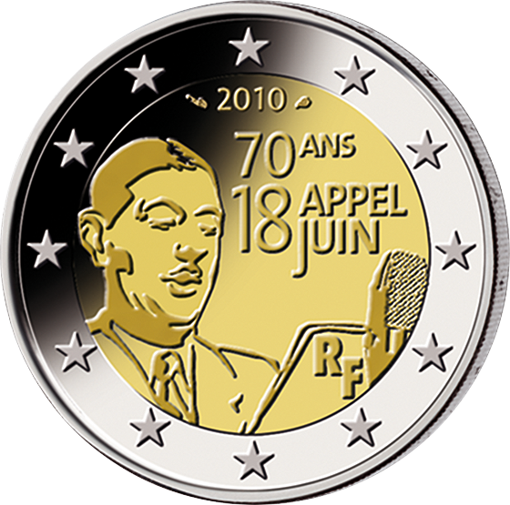2 Euros 70e Anniversaire De L Appel Du 18 Juin France 2010 Societe Francaise Des Monnaies