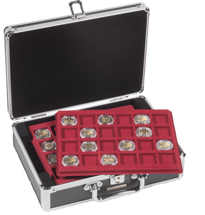 Mini-Münzen-Koffer für 2-Euro-Münzen mit roten Tableaus