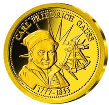 Die Vorderseite der Goldgedenkprägung "Carl Friedrich Gauß"