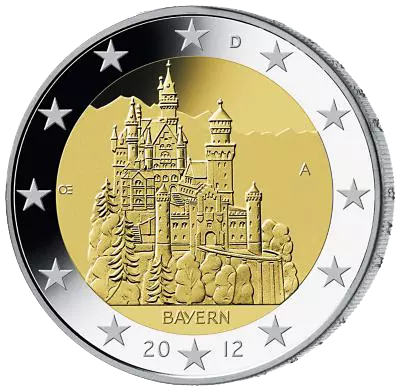 2-Euro-Münze von Bayern mit Schloss Neuschwanstein