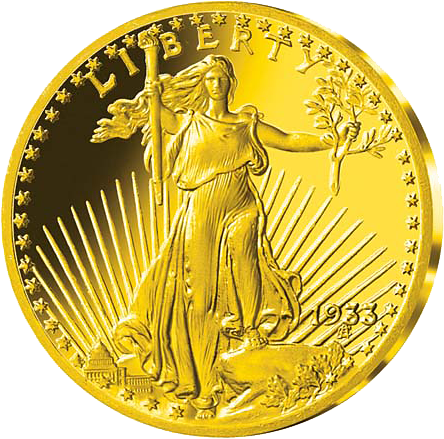 Goldene Münze mit der Freiheitsgöttin Liberty