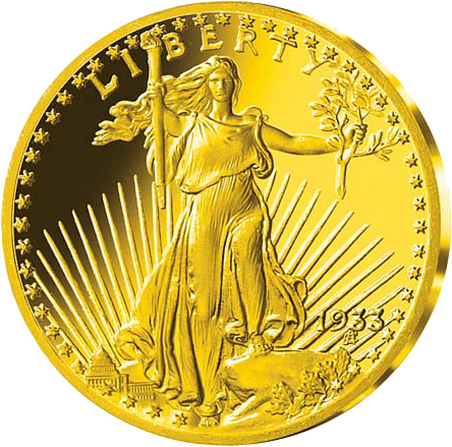 Goldene Münze mit der Freiheitsgöttin Liberty