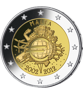 2 Euro Gedenkmünze "10 Jahre Euro" 2012 aus Malta