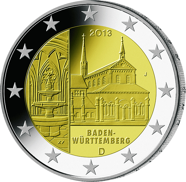 2-Euro-Münze von Baden-Württemberg mit dem Kloster Maulbronn