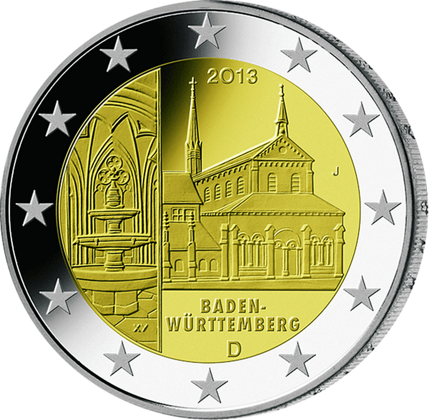 2-Euro-Münze von Baden-Württemberg mit dem Kloster Maulbronn