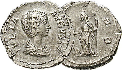 Ein Denar aus dem 3. Jahrhundert n. Chr. mit Porträt der Göttin Juno