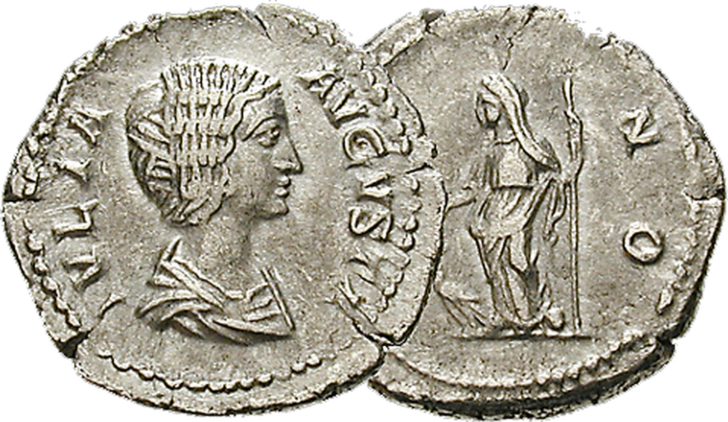 Ein Denar aus dem 3. Jahrhundert n. Chr. mit Porträt der Göttin Juno