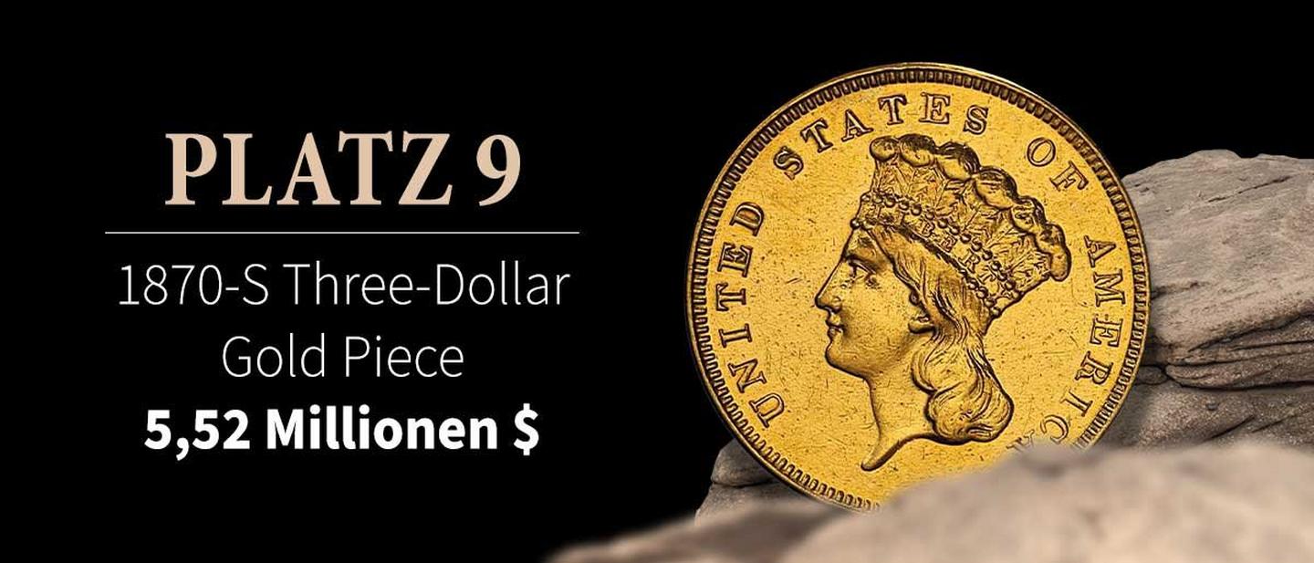 9. 1870-S Three-Dollar Gold Piece – 5,52 Millionen US-Dollar Vorderseite