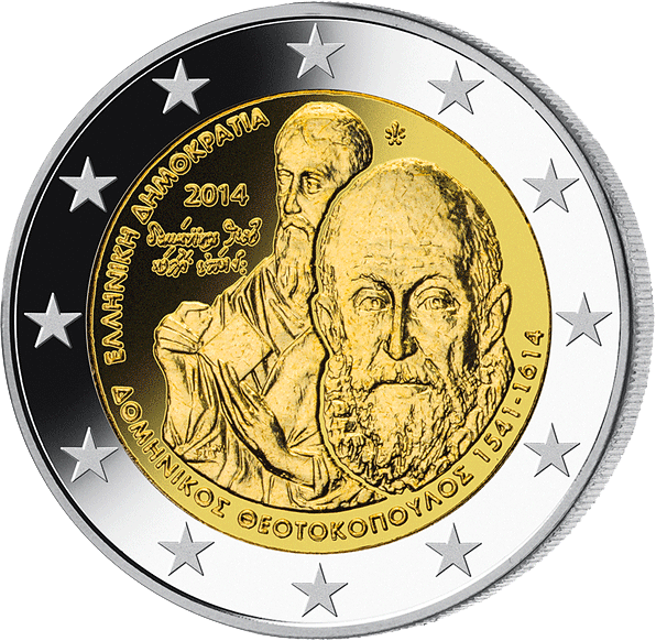 2 Euro Gedenkmünze "400. Todestag von Domínikos Theotokópoulos" 2014 aus Griechenland