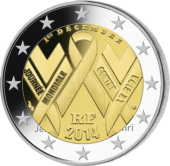 2 Euro Gedenkmünze "Welt-AIDS-Tag" 2014 aus Frankreich