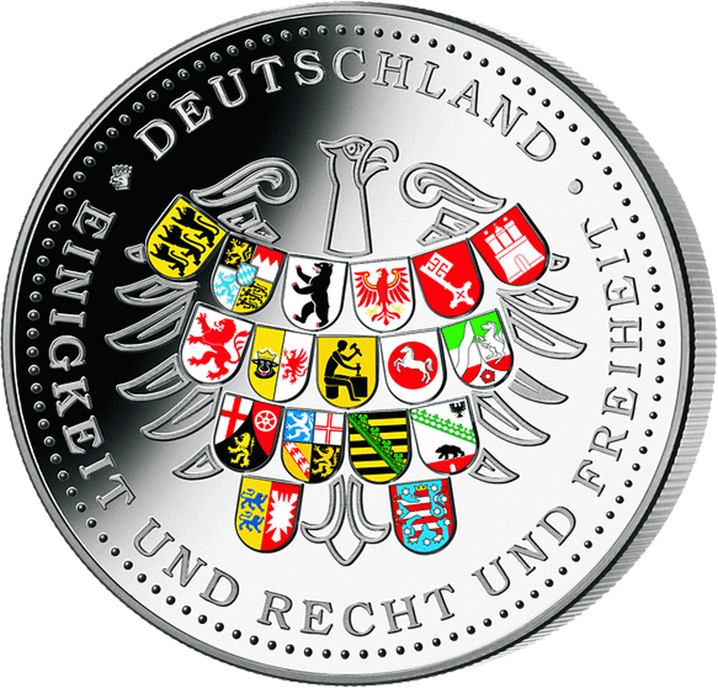Silberprägung Deutschland Einigkeit und Recht und Freiheit mit Adler und Bundesländern-Wappen