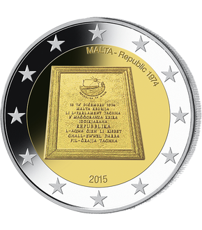 2 Euro Gedenkmünze "Ausrufung der Republik Malta 1974" 2015 aus Malta