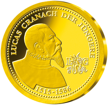 Die Vorderseite der Goldgedenkprägung "Lucas Cranach der Jüngere"