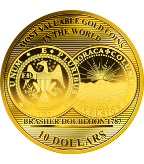 La monnaie 1/100 d'once or « Doublon de Brasher 1787 », grand diamètre: 45 mm !