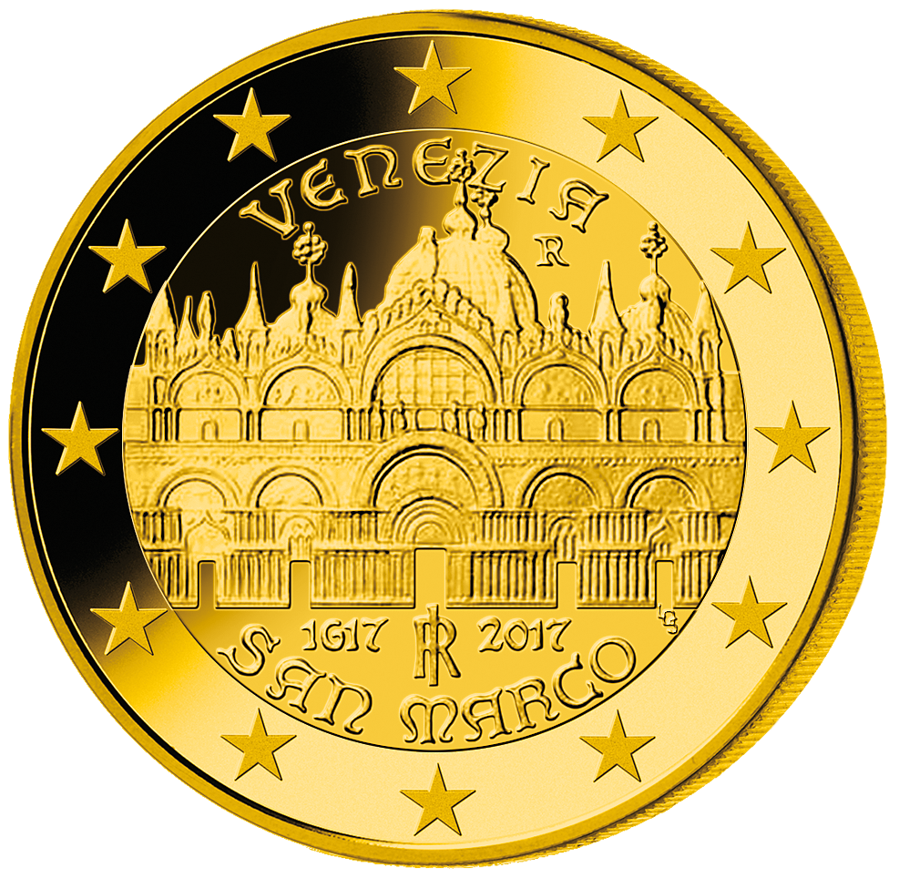 Pièce commémorative dorée de 2 Euros «400ème anniversaire de l’achèvement de la basilique Saint-Marc de Venise» Italie 2017