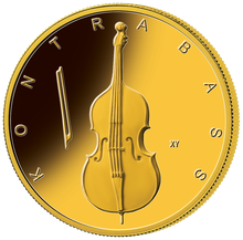 Vorderseite der neuen 50-Euro-Goldmünze Kontrabass