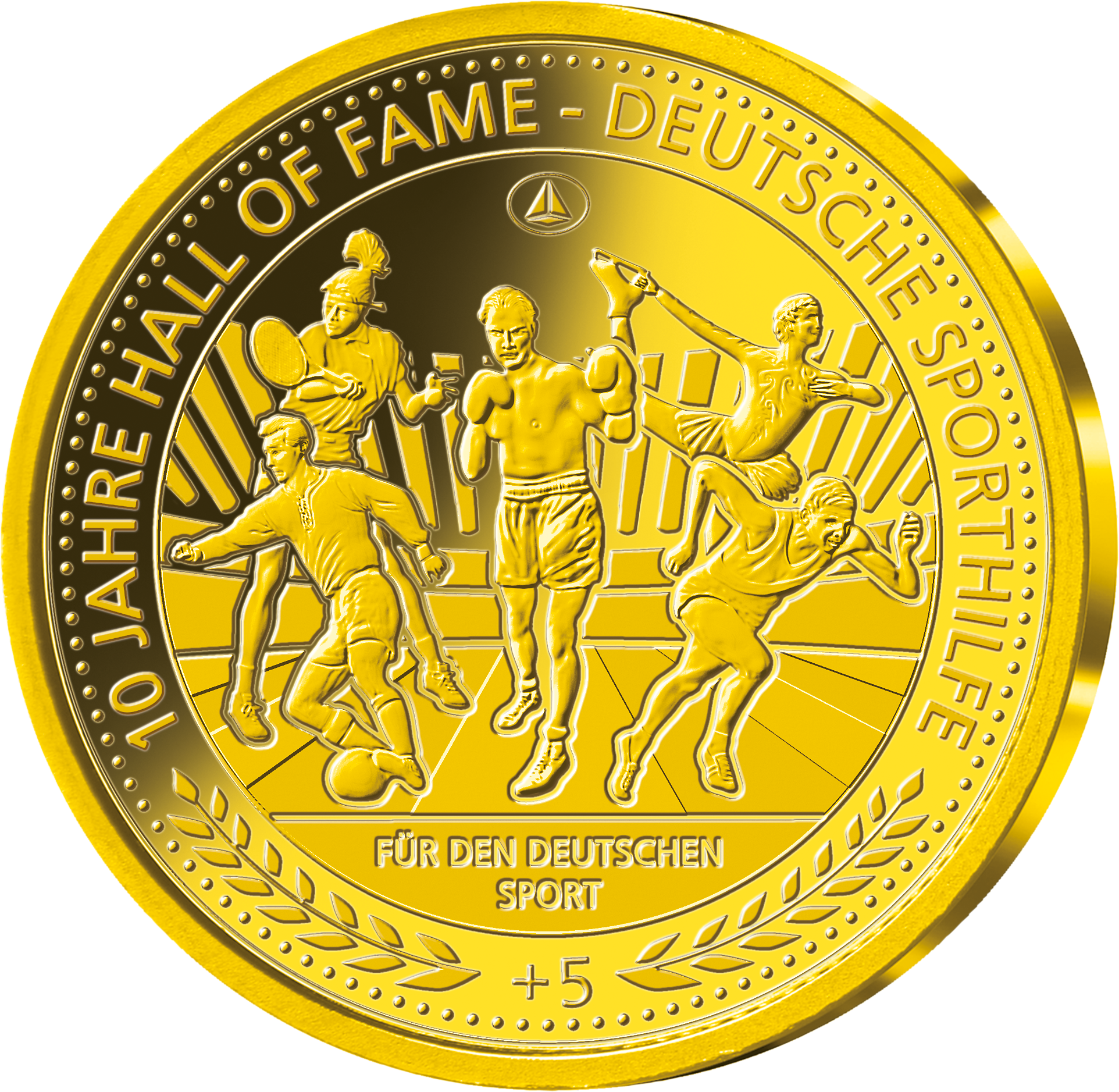 Zum Jubiläum "10 Jahre Hall of Fame des deutschen Sports": Die offizielle Gold-Gedenkprägung der Deutschen Sporthilfe!