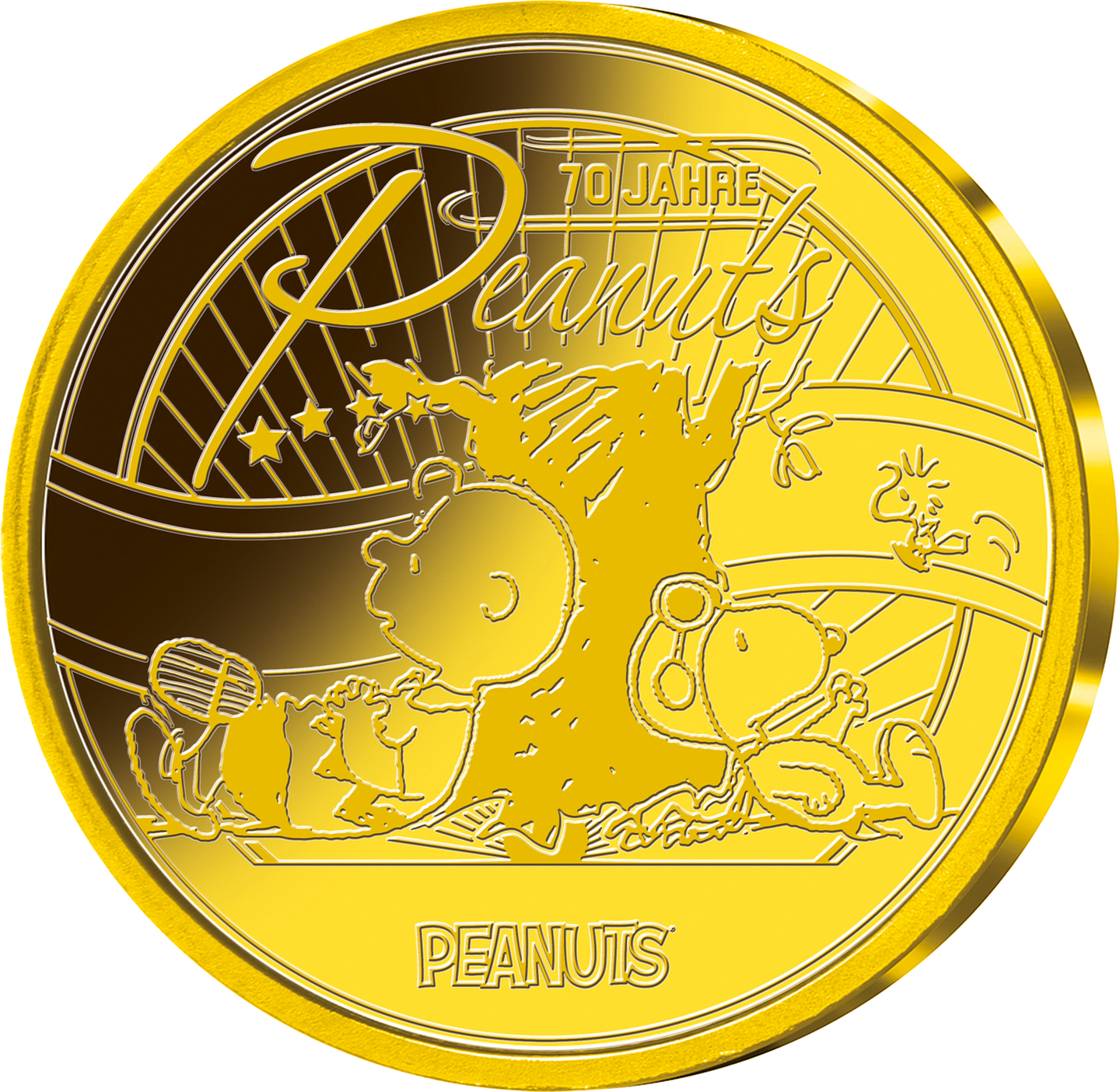Die Rücklseite der offiziellen Goldausgabe "70 Jahre Peanuts"