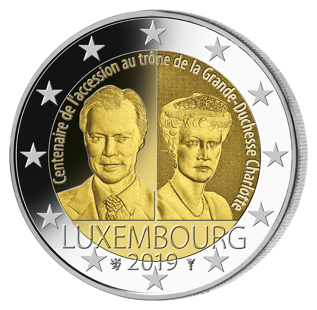 Luxemburg 2019 2-Euro Gedenkmünze "100 Jahre Thronbesteigung Großherzogin Charlotte“ 