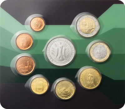 San Marino 2019 offiz. Kursmünzensatz + 5-Euro-Silbermünze
