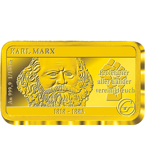 Premium Feingoldbarren in 1/100 Unze: Karl Marx