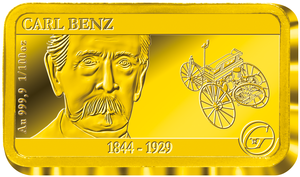 Premium Feingoldbarren in 1/100 Unze: Carl Benz