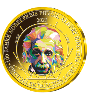 Farbveredelte Feingold-Gedenkprägung „100 Jahre Nobelpreis Physik Albert Einstein“