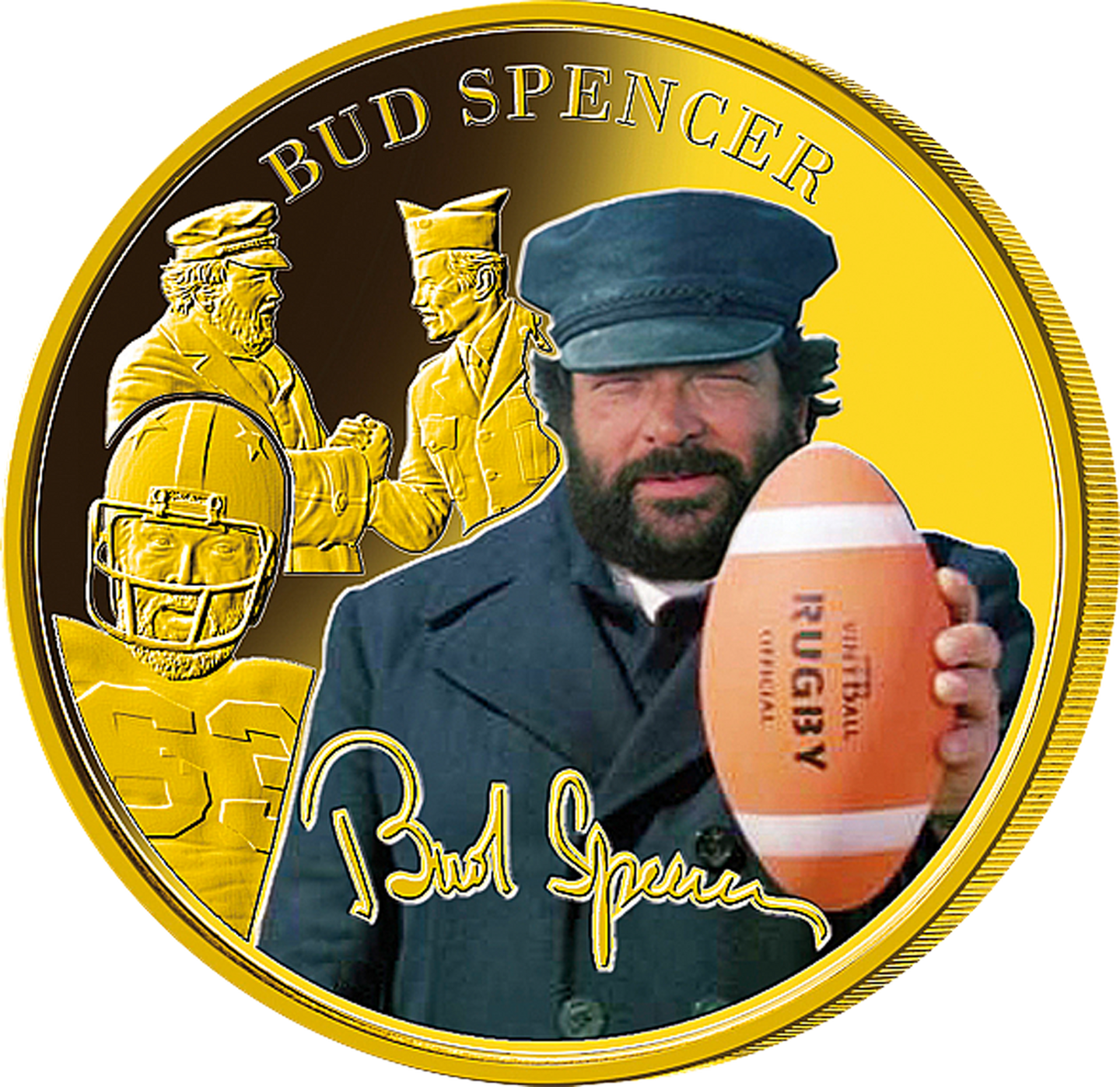 Die Vorderseite der vergoldeten Premium-Ausgabe: 90 Jahre Bud Spencer "Sie nannten ihn Mücke" mit Unterschrift