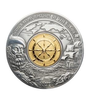 Weltsensation: 3-Unzen-Silbermünze "Magellan" mit beweglichem Steuerrad