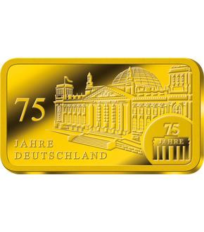 Die Krönung Ihrer Sammlung: der Gedenkbarren „75 Jahre Deutschland“ aus 5 Gramm reinstem Gold!