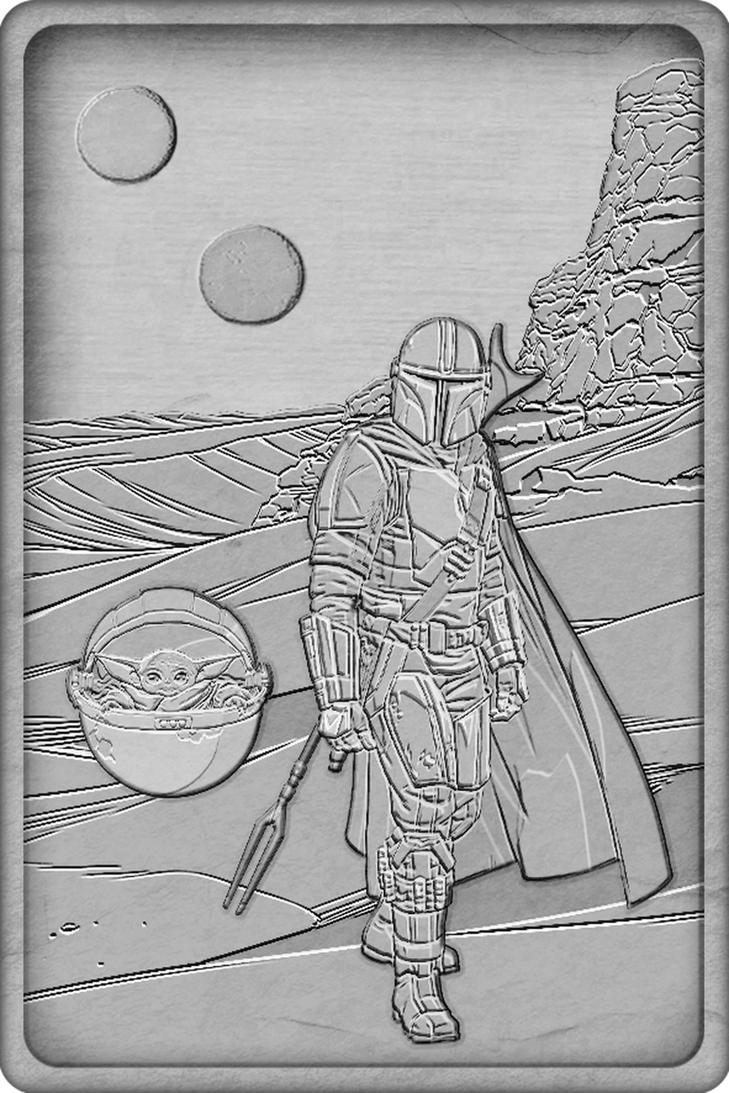 Die Vorderseite des STAR WARS™-Gedenkbarren „The Mandalorian™“!