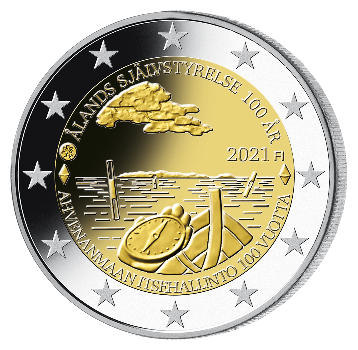 Finnland 2021: 2-Euro Gedenkmünze "100 J. Selbstverwaltung Ålandinseln"